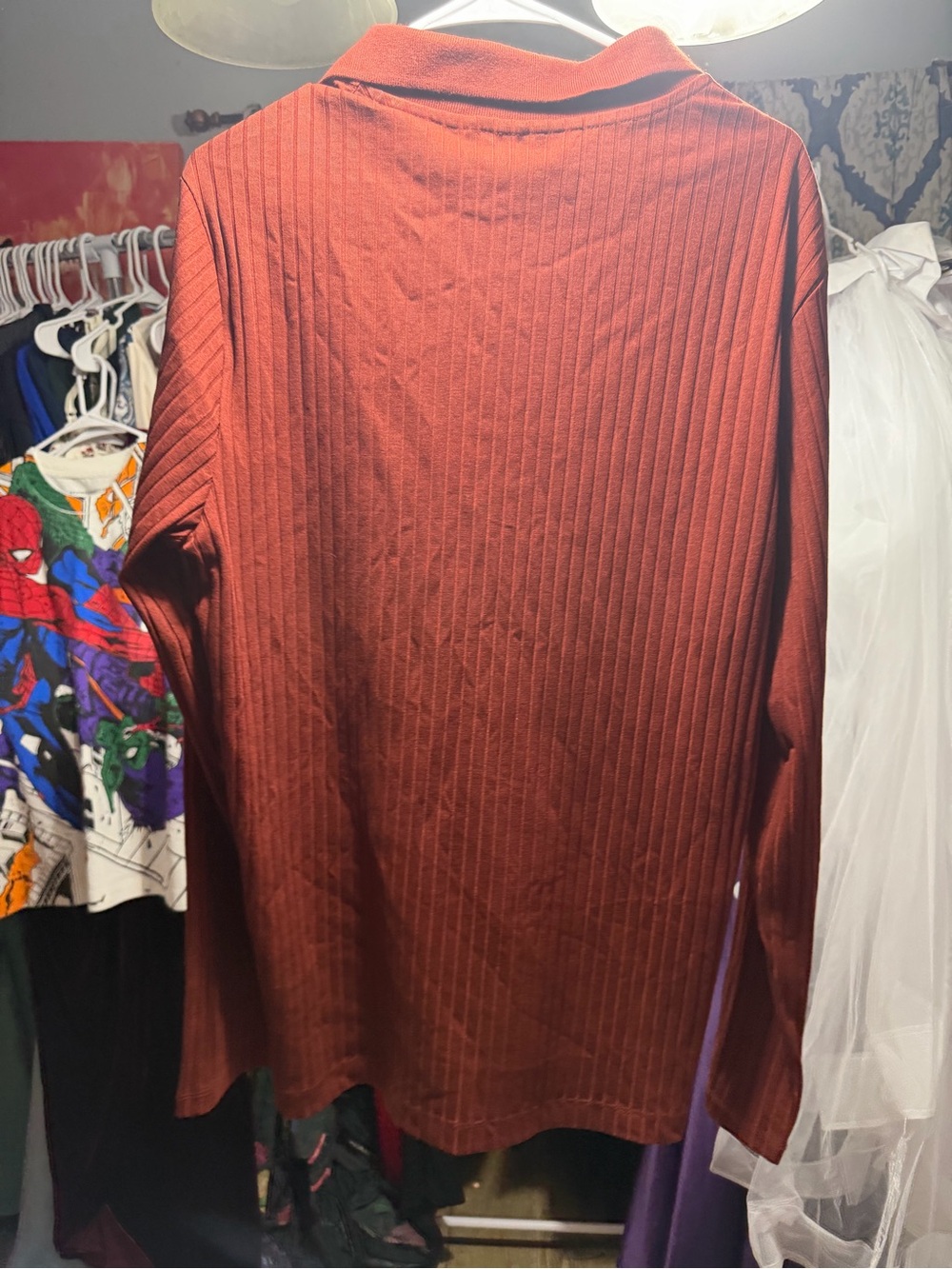Half-Zip Ribbed Jacket - Rust Orange Perry Ellis - Picture 3 of 3